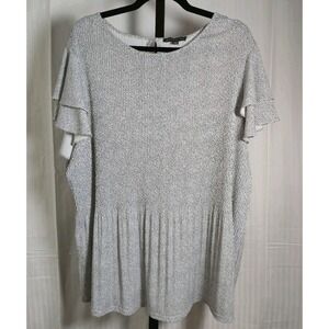 Adrianna Papell Women's XL Pleated Micro Dot White‎ Black Ruffle Sleeve Blouse